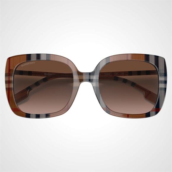 New Burberry Sunglasses Brown Check Square Frames Gradient Lens w/ Case BURBERRY